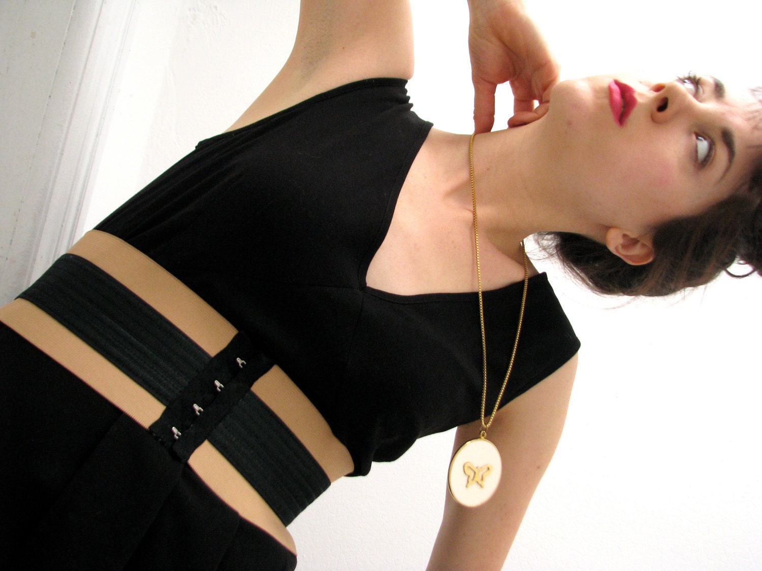 Brigette Corset Belt / Beige and Black // Deadstock Vintage Elastic