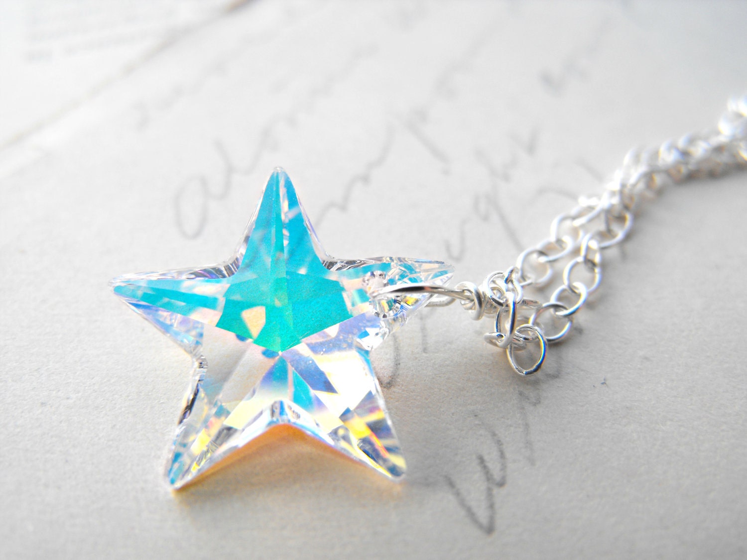 Star Necklace Ice Cold Frost Winter Sterling Silver Wire Wrapped Swarovski Crystal