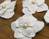 Chelsea - Set of 5 White Hydrangea Hair Flowers w/ Vintage Embellishments