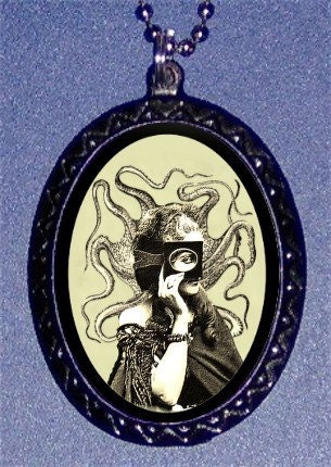 Victorian Steampunk Masked Octopus Woman H.P. Lovecraft Inspired Pendant Necklace NEW
