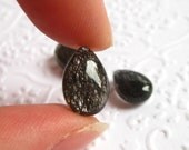 Tourmalinated Quartz smooth pear briolettes 12-13.5mm (1 pair, 1 focal)
