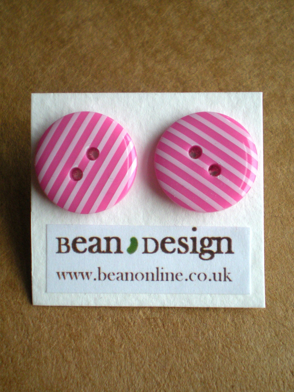 Button Earrings: Pink Stripe