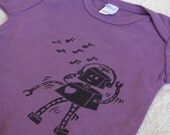 Dancing Robot Onesie, Short Sleeve, Hand-Dyed, Hand-Printed, 6 to 12 Month Size