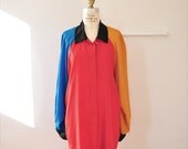 80s Colorblock Buttondown Blouse Shirt L