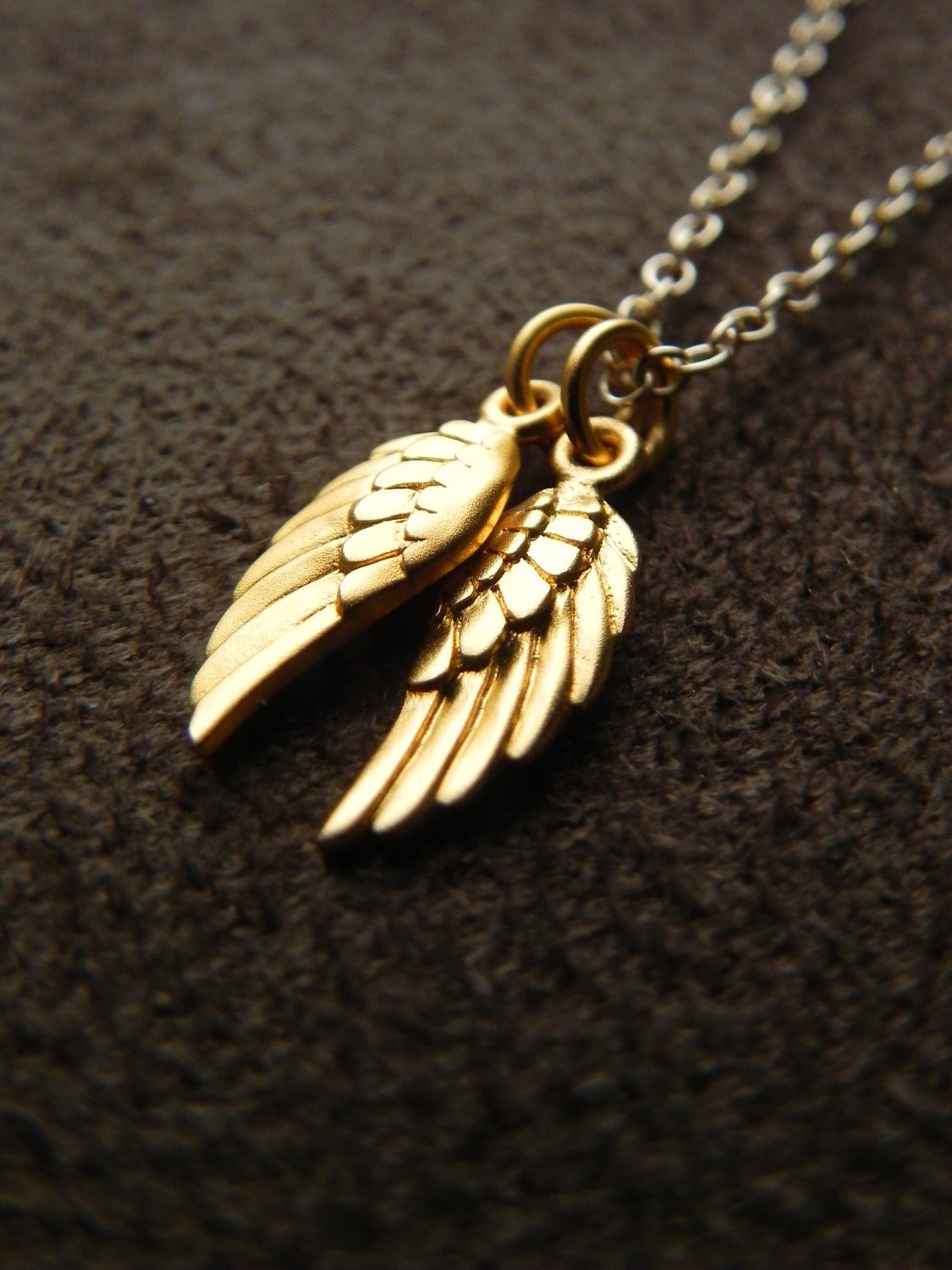 SALE  Vermeil Angel Wing Duet Necklace with Gold Filled Chain  SALE