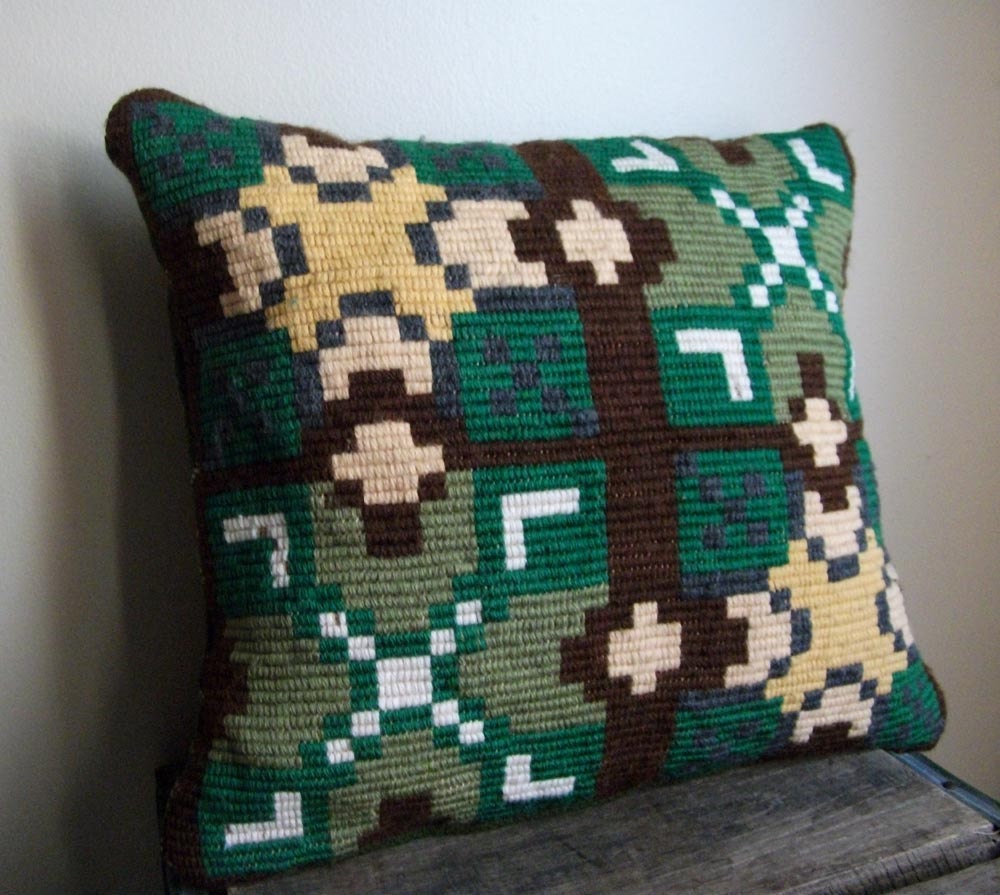 Handmade Vintage Needlepoint Decorative Throw Pillow - Mission Cozy