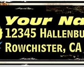 Biker Babe Address Labels with a vintage license plate.