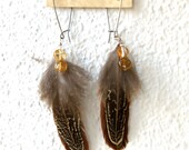 Citrine and Pheasant Feather Earrings -Petite