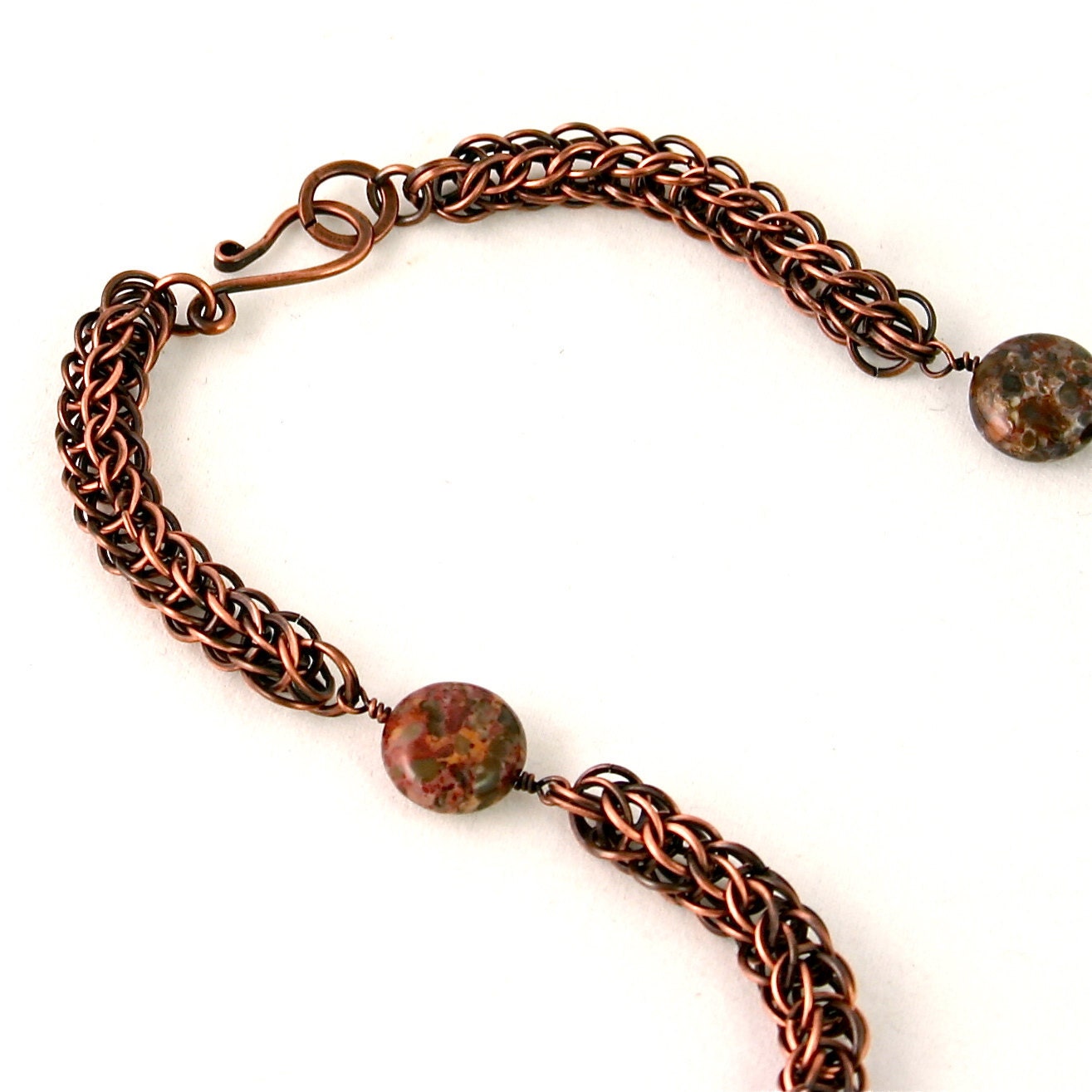 Chain Maille Necklace, Full Persian, Tiger Skin Jasper - KristyJules Chain Maille Necklace, Full Persian, Tiger Skin Jasper - KristyJules