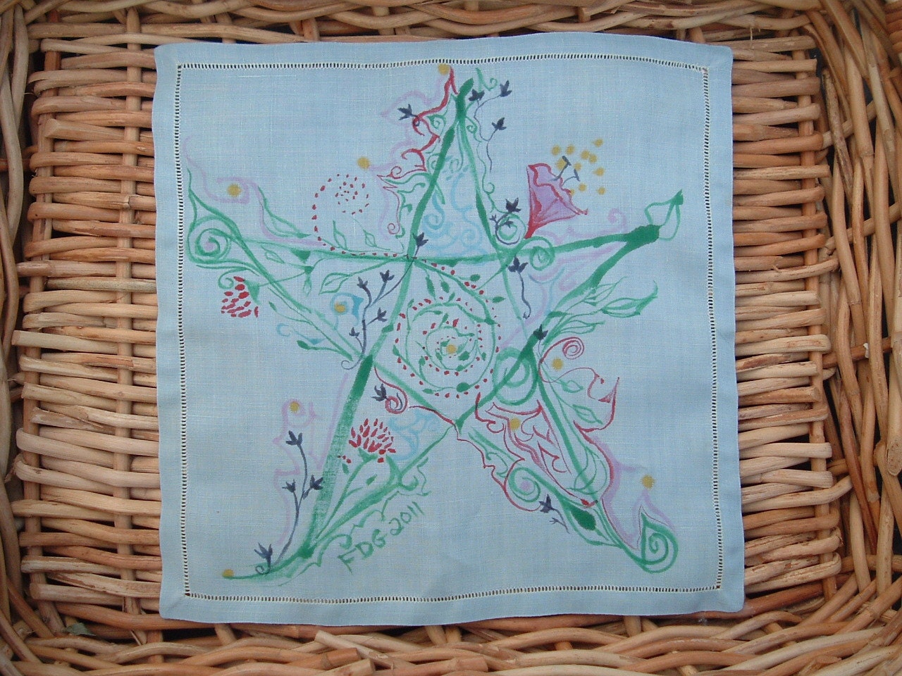 Hand-Painted Pentacle Folk-Art Altar Cloth