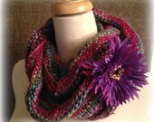 Jewel Tone Bamboo & Nylon Cowl with Detachable Silk Flower Pin