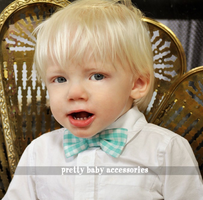 Tiffany Blue & White Gingham Boys Bow Tie