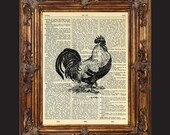 Dictionary Art Rooster Print over Vintage Upcycled Dictionary Page Book Art (BUY 3 GET 1 FREE) No. 7