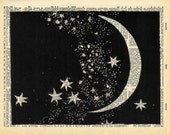 Vintage Dictionary Print "The Moon and Stars" Upcycled Recycled Antique Book Print - Outer Space Constellations Night Sky