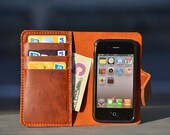 Free shipping-Hand-stitched Brown Cow Leather Iphone 4/4s Wallet and Card Cases