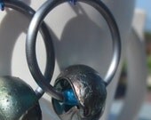 Grey and Teal Earrings - On a Raven's Wing - lampwork earrings