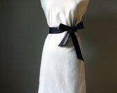 Classic Audrey Hepburn Pull Over Dress- Ivory Womans Dress with Black Bow Belt - Elegant and Sophisticated Sleeveless Dress