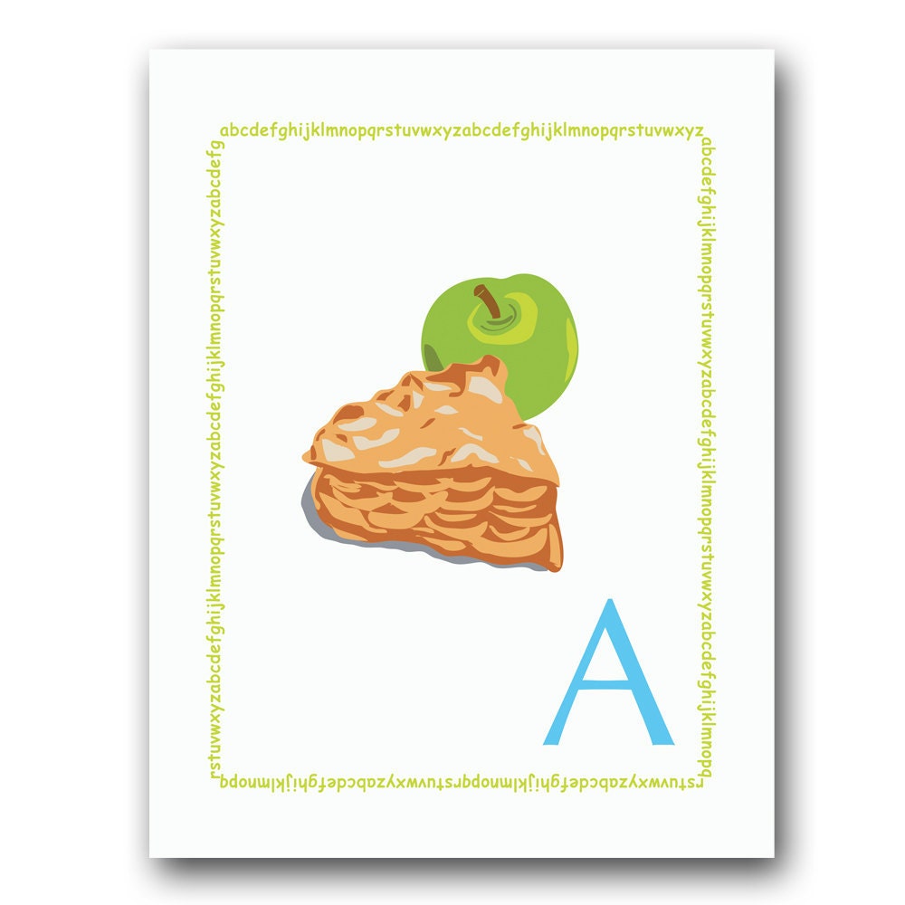 A is for Apple Pie - Children's Room Art Print in Green