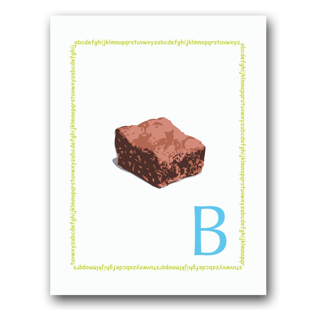 B is for Brownie - Children's Room Art Print in Green