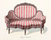 Bedroom Art French Bouidoire Pink Stripe Sofa Restored Reproduction Vintage Print 8 x 10