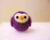 Handmade Needle Felted purple owl - cell phone charm