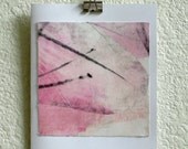art card blank blue original monoprint collage on white cardstock