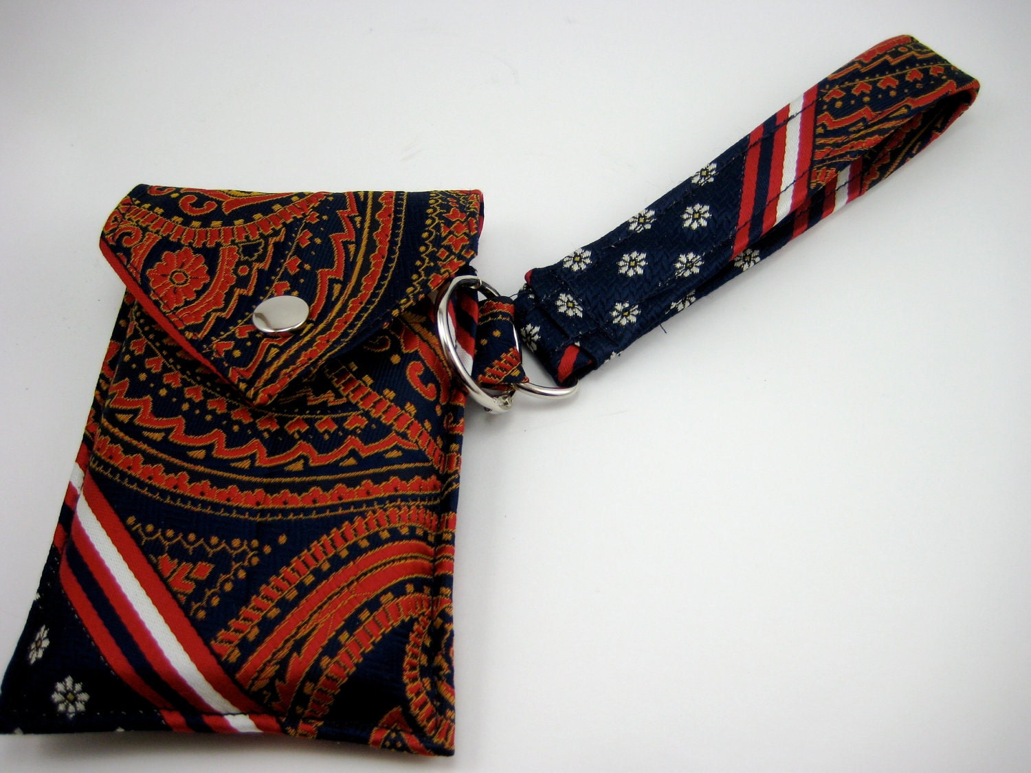 Handmade Necktie Wristlet Wallet Red and Navy