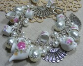 Tea Party Charm Braclet, Tiny Porcelain Tea Set, Free Gift Box