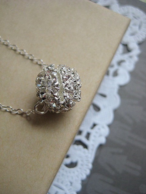 Rhinestone ball pendant connector necklace on silver plated chain. Rhinestone ball: size small. Other sizes available.