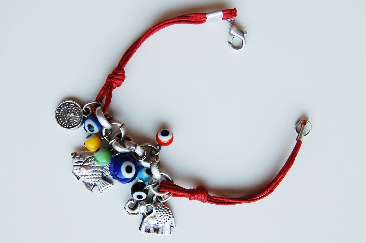 Hamsa Elephant Fish Amulet Handmade Evil Eye Silver Plated Bracelet