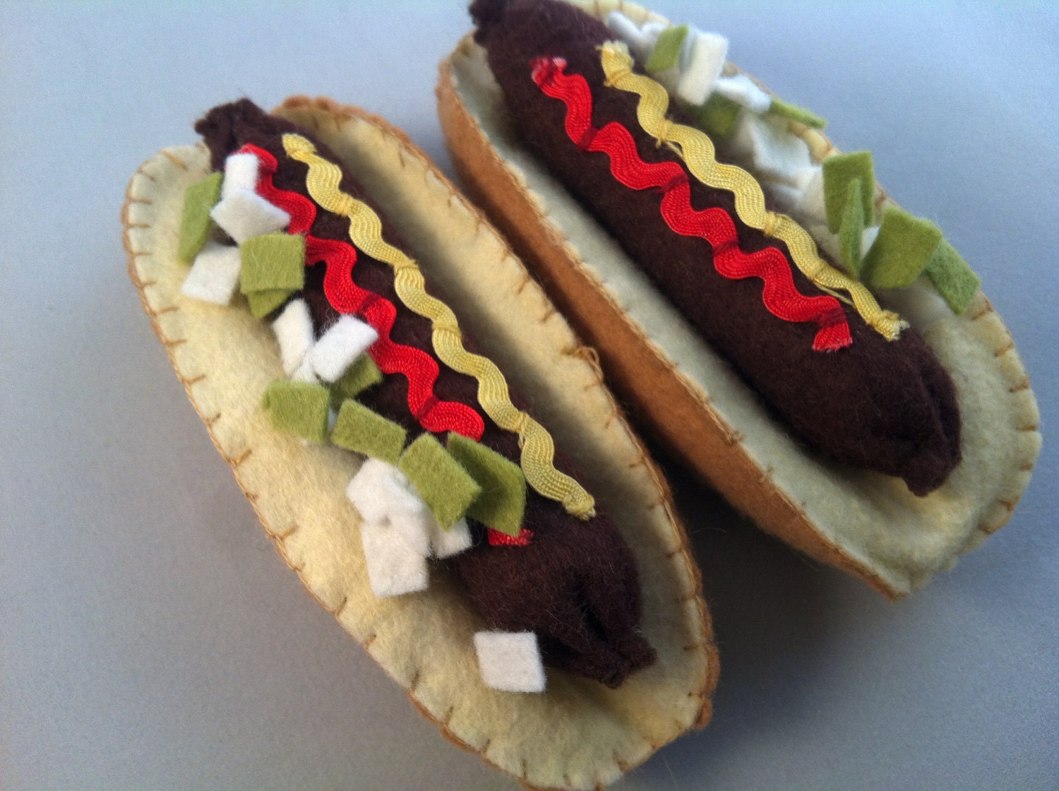 Felt Food Hot Dog Play Kitchen Waldorf Inspired All Wool Hand Sewn with Works