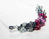 Rose and Charcoal Grey Swarovksi Crystal Necklace Black Diamond Beadweaving - "Sophie"