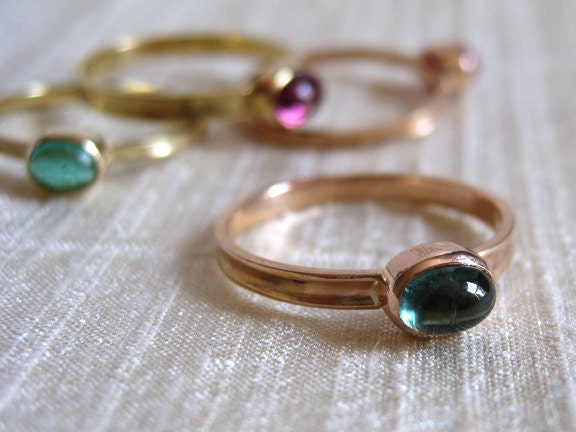 Green Tourmaline 18k Pink Gold Skinny Ring