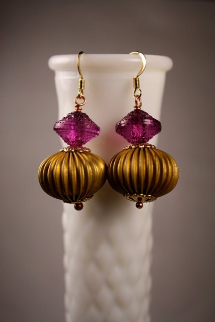 Grape Vintage Beads Brass Bead Latern Shaped Vintage Style Mid Century Copper and 14kt gold vermeil