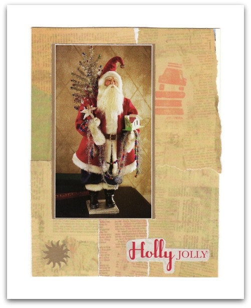 HOLLY JOLLY collage art blank Christmas card
