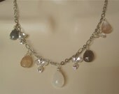 Briolette Moonstones and Orchid Necklace in Silver