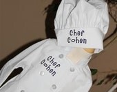 Child's Personalized Chef Coat and Matching Hat Set Embroidered Monogrammed LONG SLEEVE WHITE
