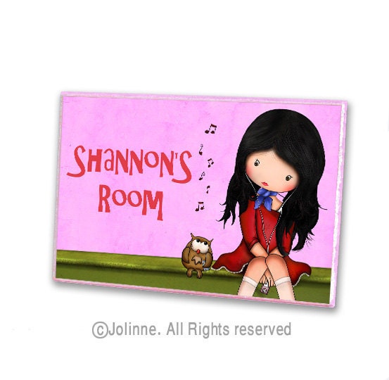 Customized kids door sign , owl door hanger , girls room decor personalized name wall art