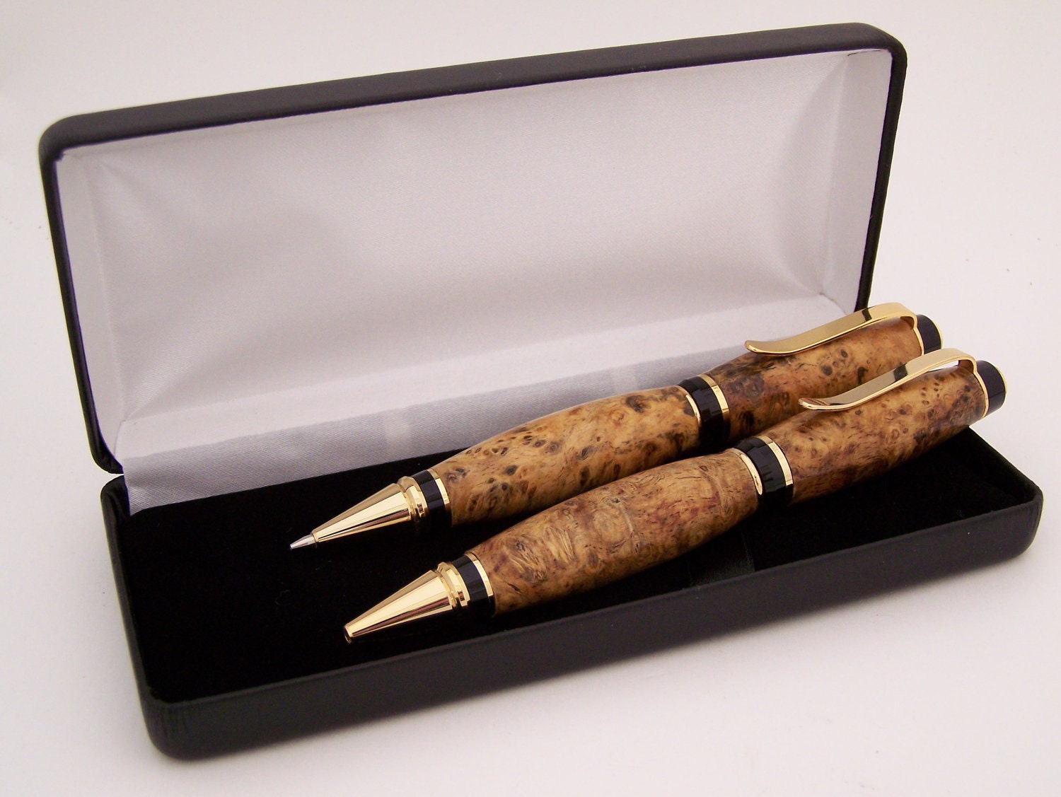 Amboyna Burl Wood Ballpoint Pen and Pencil Set (Handmade in USA) - PCwoodcraftandPens