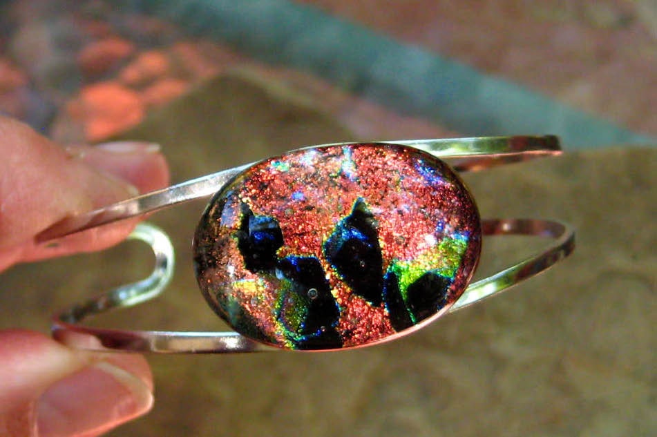 Fused Glass Bangle Bracelet, Copper Canyon  Dichroic Fused Glass Bangle Bracelet
