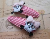 Punk Rock Girl Zombie Skull Snap Pink Gingham Barrettes - Beverly Hillbillies