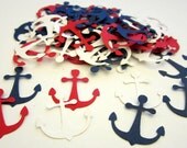 100 Nautical Anchors Red Navy Blue White Mix Paper Piecing Embellishment Scrapbooking Confetti Cutouts