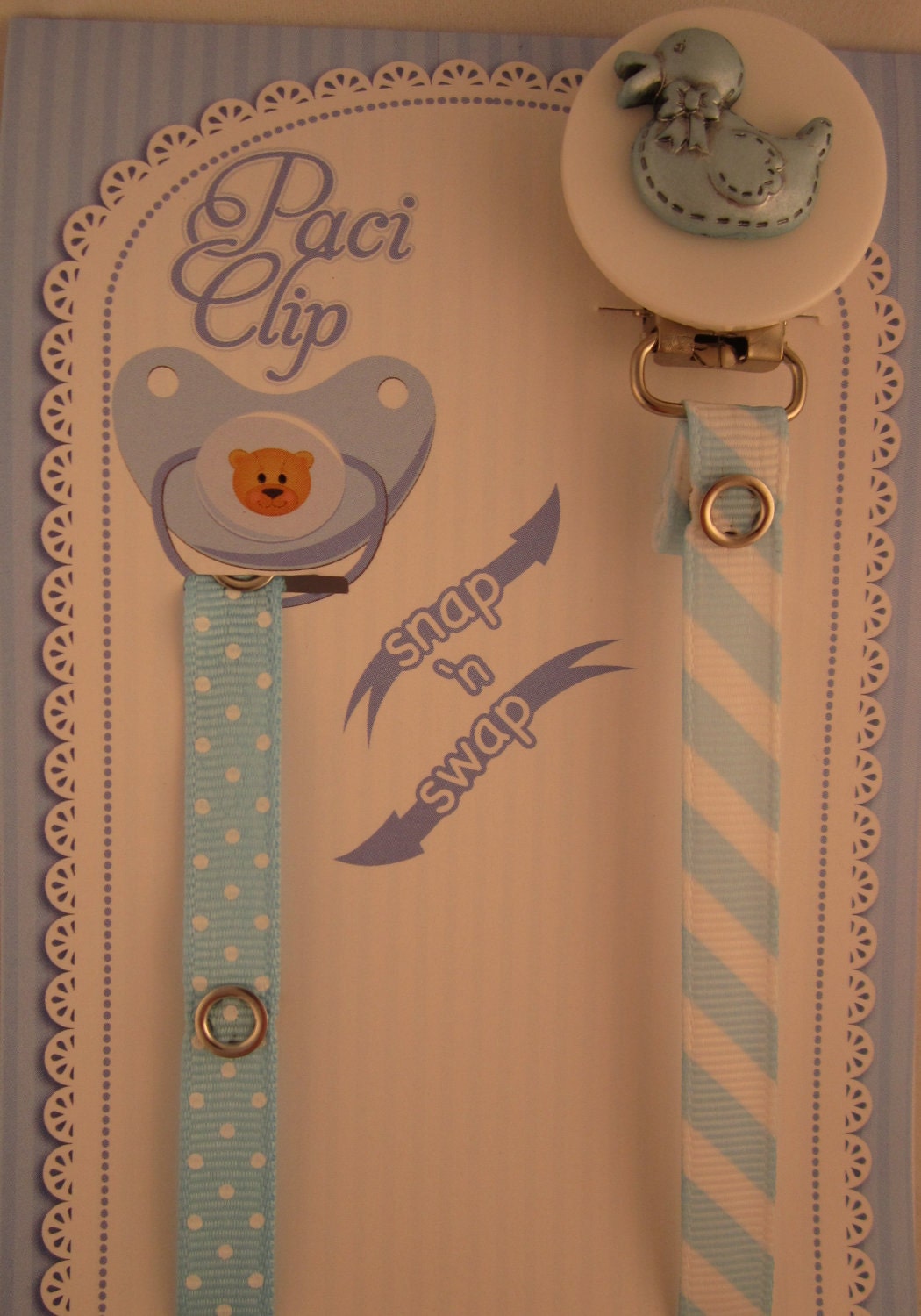 Blue Duck Ribbon Pacifier Clip