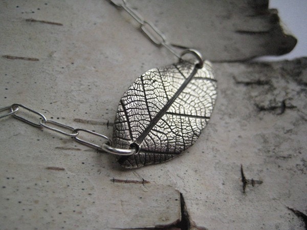 Nature's Imprint Necklace, pressed silver leaf charm