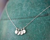 FOUR Charms Tiny Initial Necklace in Sterling Silver