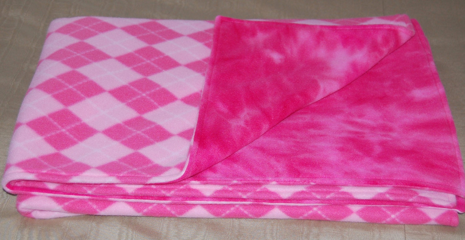 Baby Blanket Anti Pill Fleece in a Pink Argyle and Tye Dye