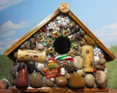 Mosaic Christmas Birdhouse with Wine Corks and Christmas Cheer