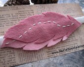 Stitched Felt Feather Leaf Infant Baby Toddler Stretch Headband . Nature . Nest . Pink . Rose . Dusty PInk . Ivory