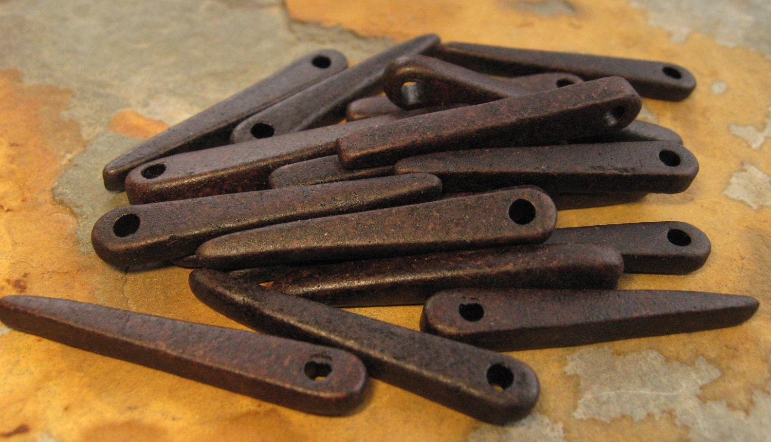 Mykonos Greek Ceramic Beads - 10 BITTER CHOCOLATE Ceramic Skinny Spike Beads