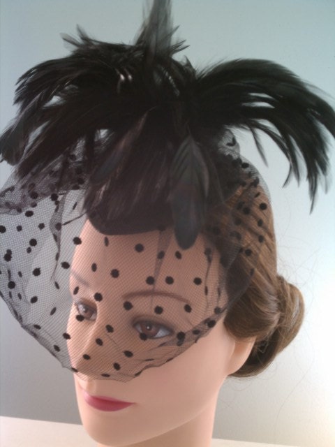 Vintage Style Fascinator Hat Birdcage Veil  Black